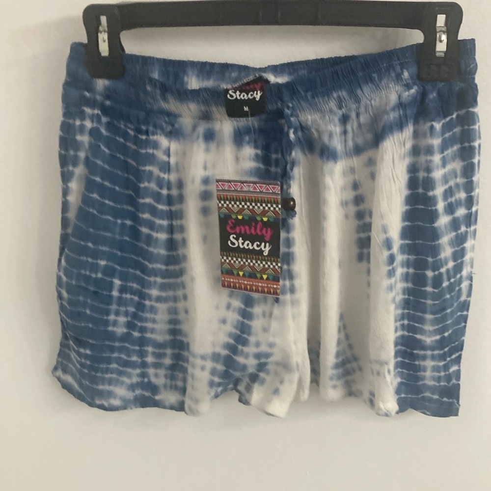 Blue and White Tie-Dye Shorts